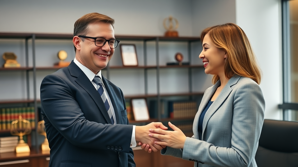 Orlando attorney with client in a positive testimonial setting