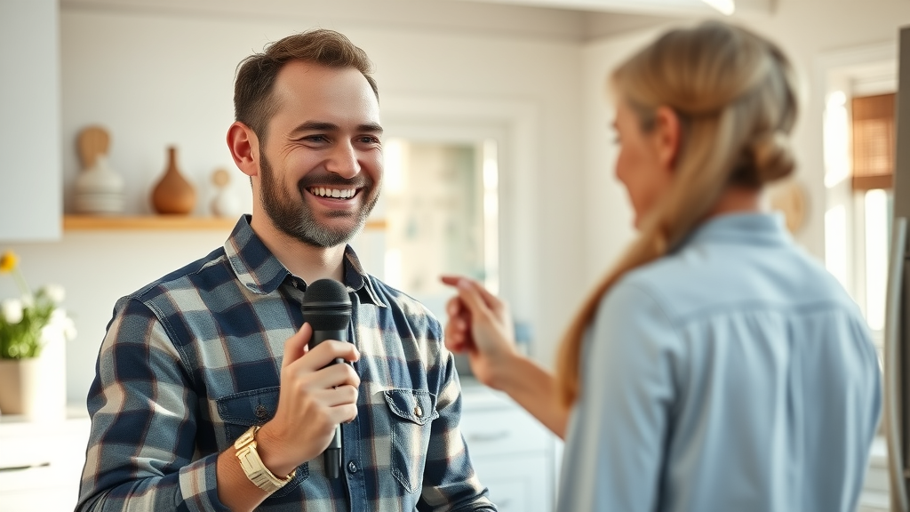 contractor and client recording testimonial to improve social media seo for contractors