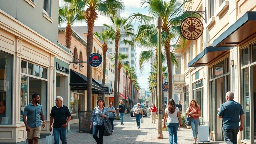 Orlando cityscape showcasing small business marketing Orlando storefronts and busy local shopping scene
