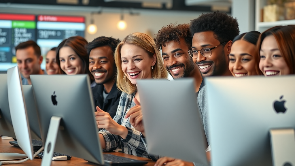 Diverse online shoppers experiencing social proof and product ratings