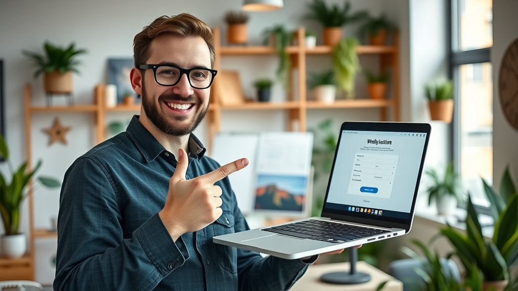 web designer showing successful landing page and high-converting form, creative agency, digital UI, inbound lead generation