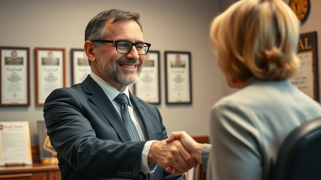personal injury lawyer reassuring client in Orlando office for custom legal marketing