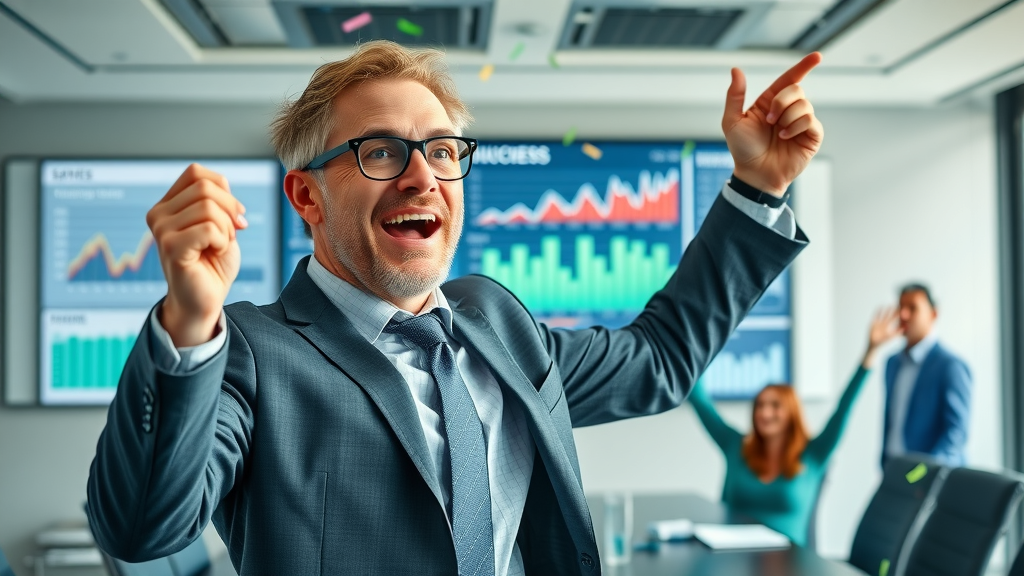 marketing strategy manager analyzing ROI metrics with colleagues in a boardroom