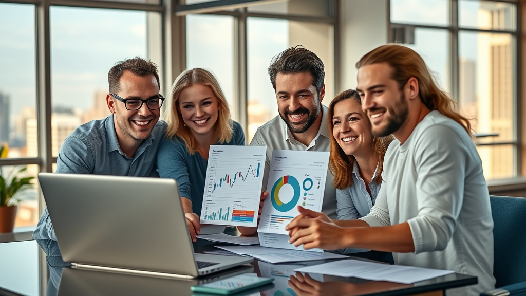 digital marketing ideas for small businesses in Orlando team working in co-working space, Orlando skyline