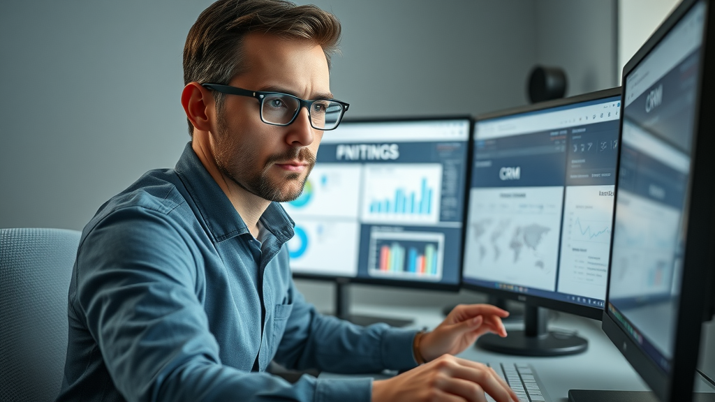 marketing analyst assigning lead scores in CRM, quality lead identification, highly detailed CRM dashboards for lead gen