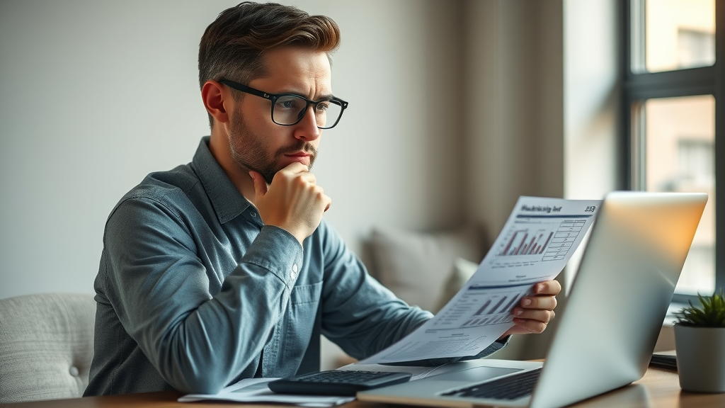 Orlando business owner calculating digital marketing services budget with laptop and financial charts