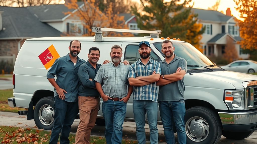 successful contractor team standing with company truck showing optimized google business profile