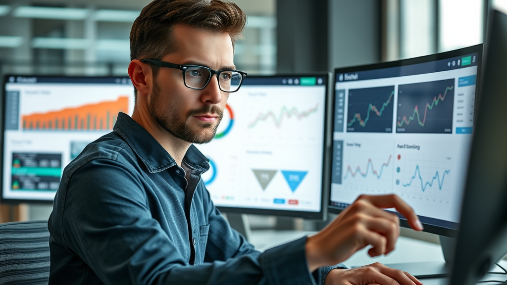 lead generation marketer reviewing analytics dashboard and retargeting campaign performance