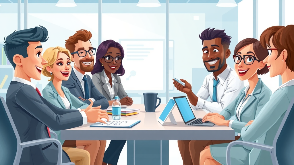 Orlando law firm attorneys collaborate on social media, law firm marketing Orlando, bright office, diverse legal team, social engagement