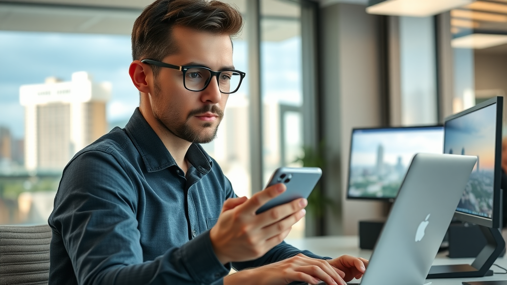 small business owner setting up Google Ads local search orlando skyline