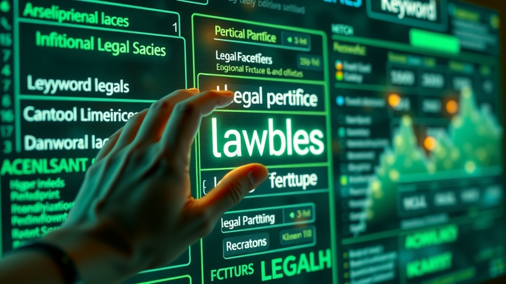 interactive dashboard with highlighted keywords for various legal practice areas in Orlando