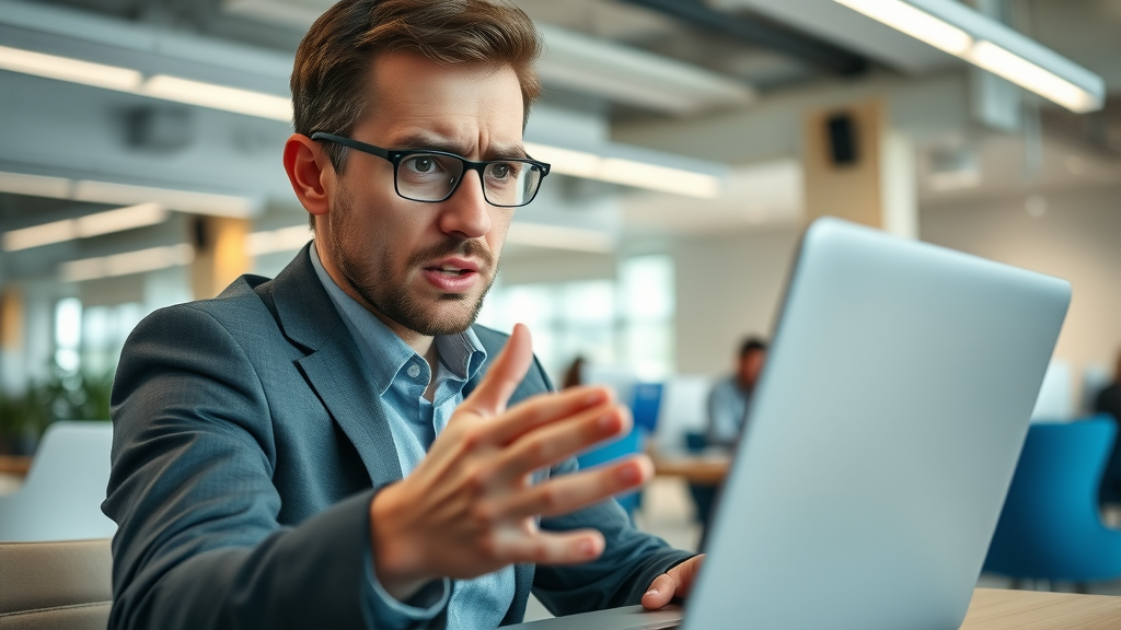 Frustrated business user waiting for a slow-loading website during website optimization, impatiently drumming fingers