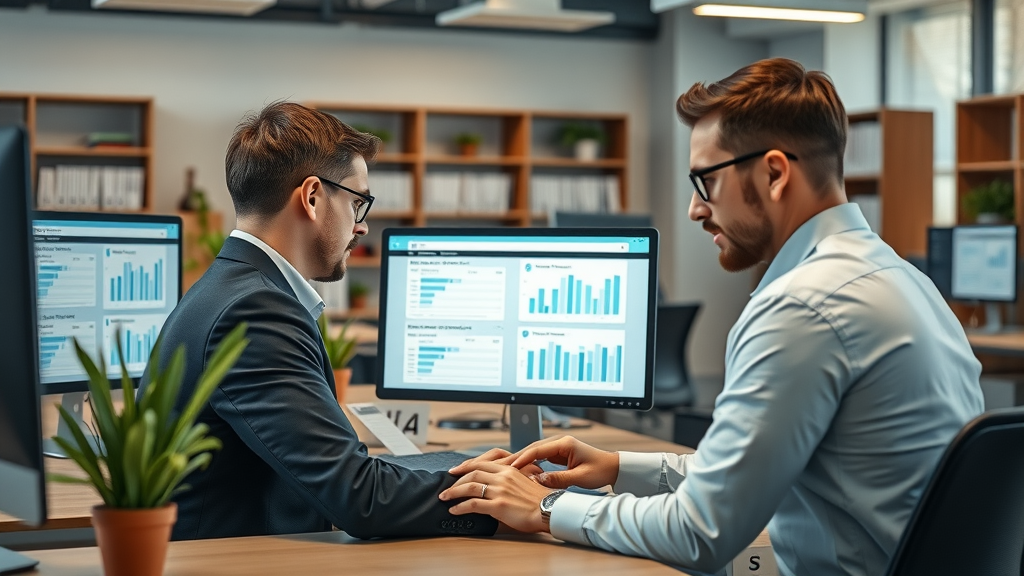 SEO for law firms in Orlando: Modern law office reviewing SEO audit reports and digital marketing analytics, open-plan workspace