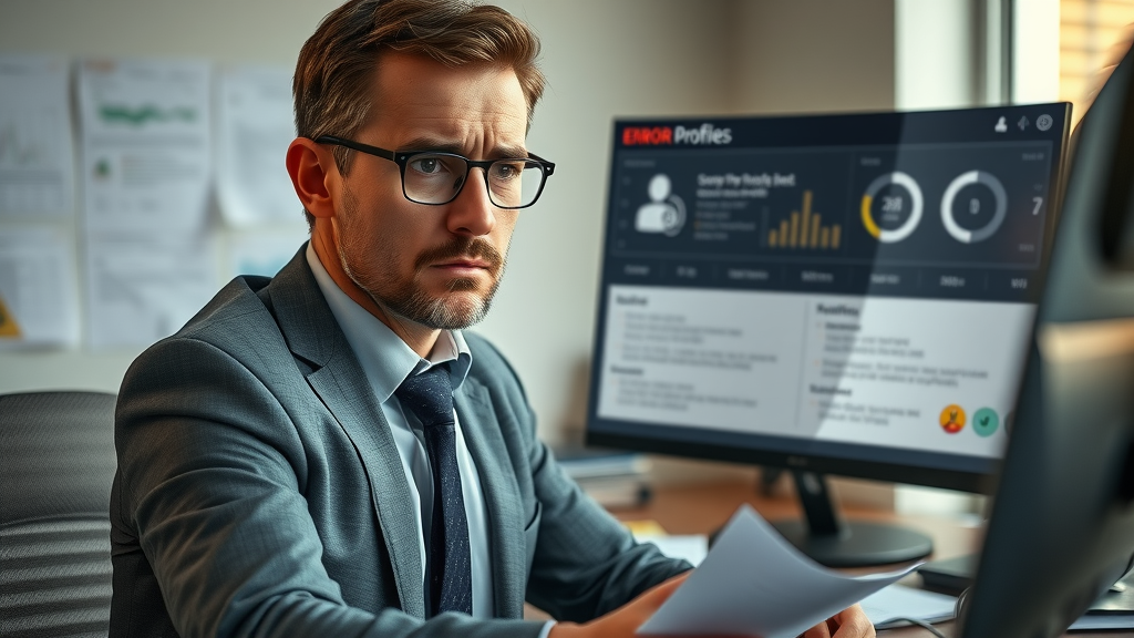 Concerned business owner reviewing Google Business Profile errors affecting local SEO