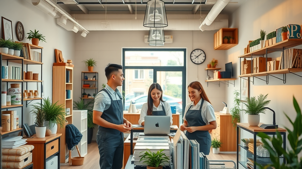 bright local business workspace with welcoming staff and optimized product displays for Google Business local SEO
