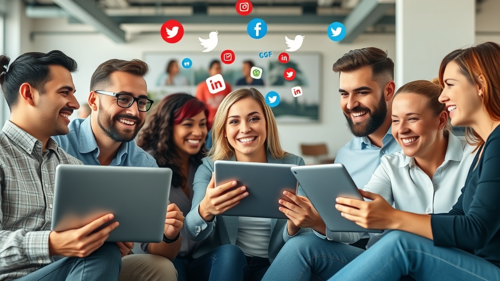 Brand team collaborating to align social media and search engine optimization strategy, improving search engine rankings and visibility.