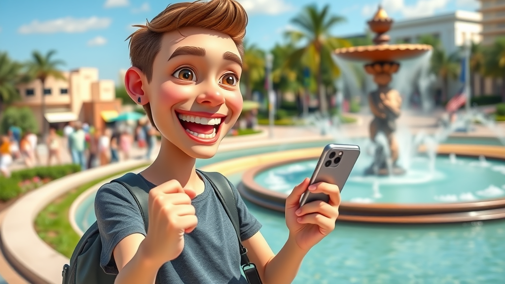 Orlando entrepreneur posting on social media in local park small business