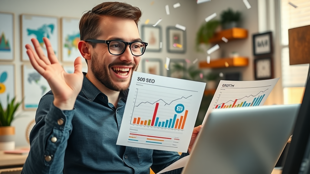 Orlando small business owner viewing positive SEO growth charts and monthly reports