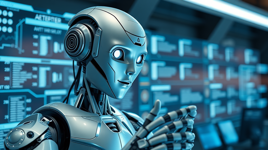futuristic ai agent robot facilitating process automation in business