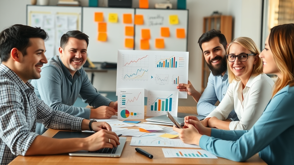 Marketing team reviewing sales funnel feedback and optimization data