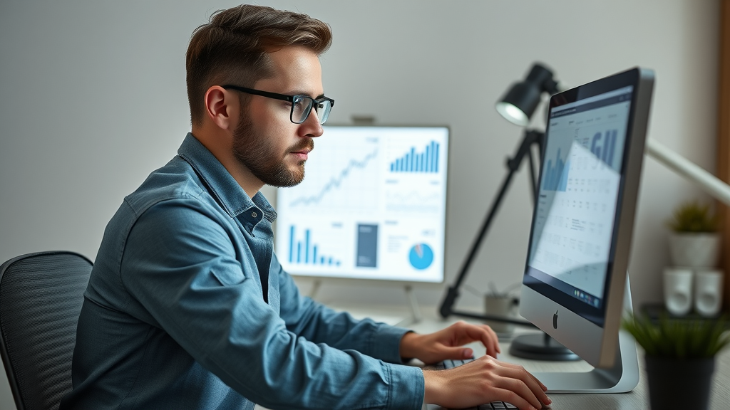 digital marketer performing keyword research for a Google Business Profile, analyzing data for local SEO