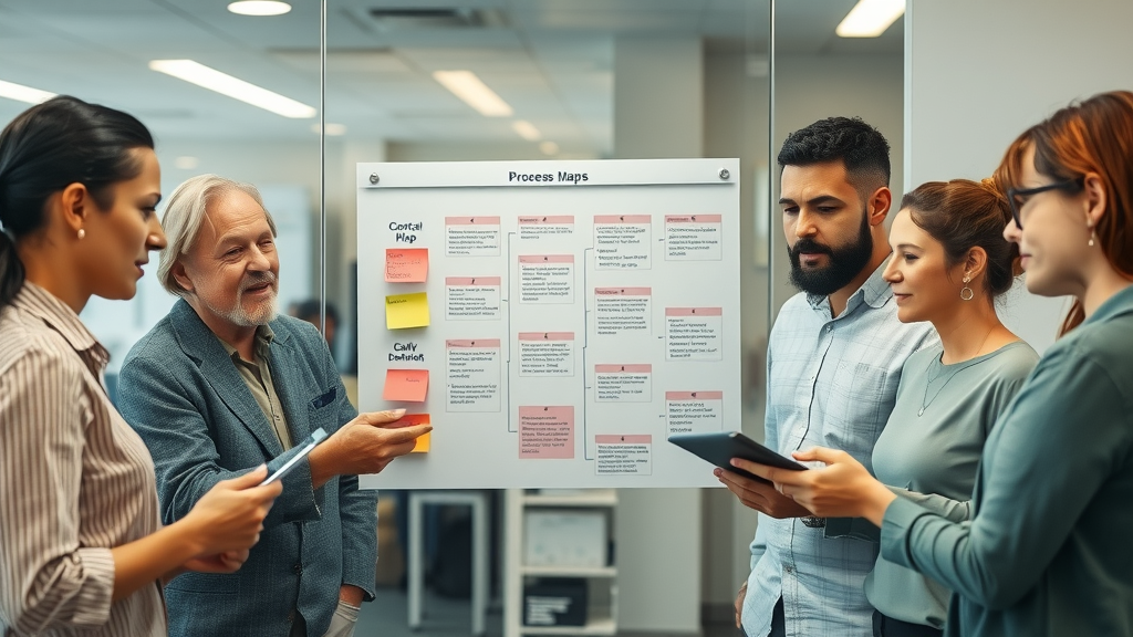 team mapping business processes on glass wall for ai automation