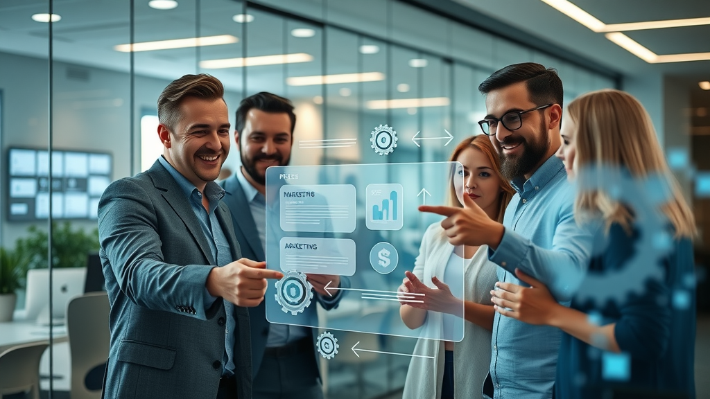 automation software digital interface team collaborating modern office