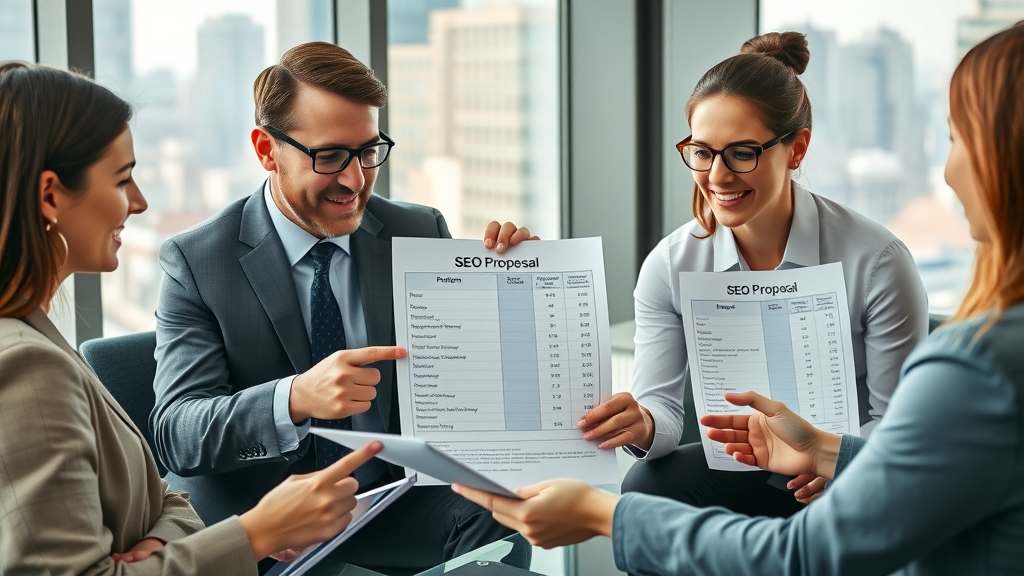 Business professionals in Orlando reviewing SEO services pricing and proposal documents