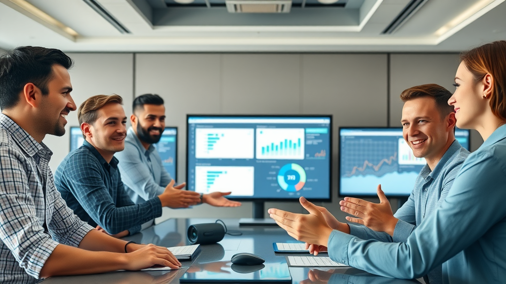 results-driven marketing team improving SEO with actionable steps, data screens and collaboration