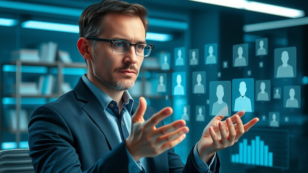Business professional using AI tools to segment target audience for sales funnels