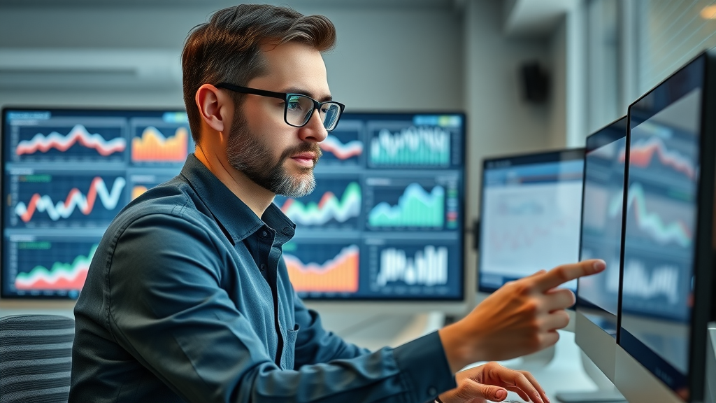 marketing analyst reviewing site traffic and growth metrics dashboard for website valuation
