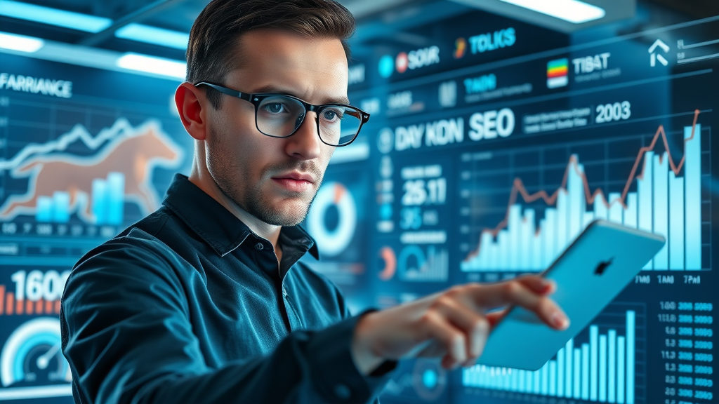 modern SEO dashboard interface, digital marketer analyzing search engine optimization data
