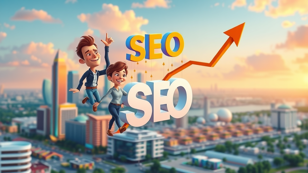 Graphic illustration showing Orlando businesses growing with expert SEO solutions and digital marketing