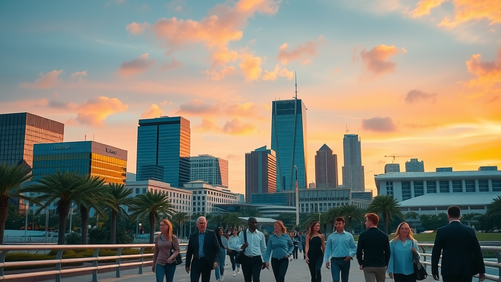 Vibrant Orlando skyline with downtown city buildings at sunset, highlighting search engine optimization Orlando
