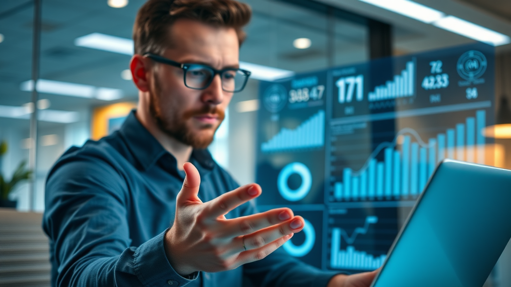Dynamic digital marketing dashboard in Orlando, marketer reviewing campaign data, representing media marketing services integration.