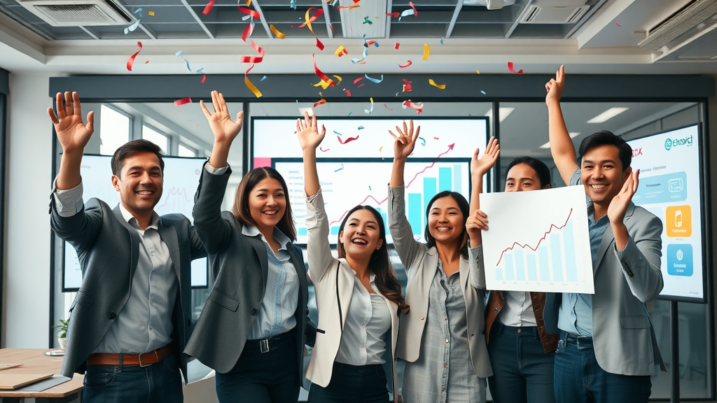 marketing strategy business team celebrating campaign results case studies