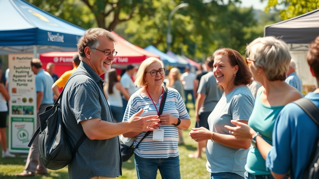 business owners and locals networking at a community event for local SEO value